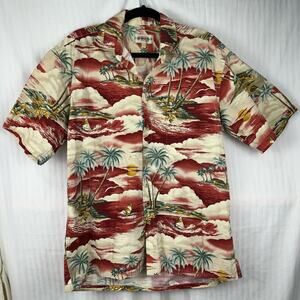 Campia Men’s Medium Hawaiian Button Up Short Sleeve Shirt Cotton Vintage Palms